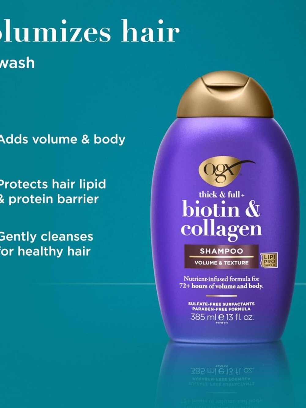 OGX Thick & Full + Biotin & Collagen Volumizing Shampoo, Nutrient-Infused Hair S - Picture 3 of 9